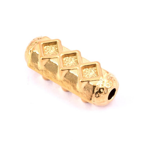 Kaufen Sie Perlen in Deutschland Rohrperle mit graviertem Diamant goldener Edelstahl – 18 x 6 mm. Loch: 2 mm (1)
