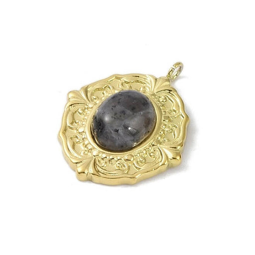 Ovaler goldfarbener Edelstahlanhänger und Labradorit-Cabochon 21 mm (1)