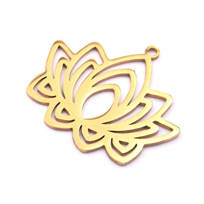 Lotus-Anhänger 25 mm – goldener Edelstahl – Loch: 1.5 mm (1)