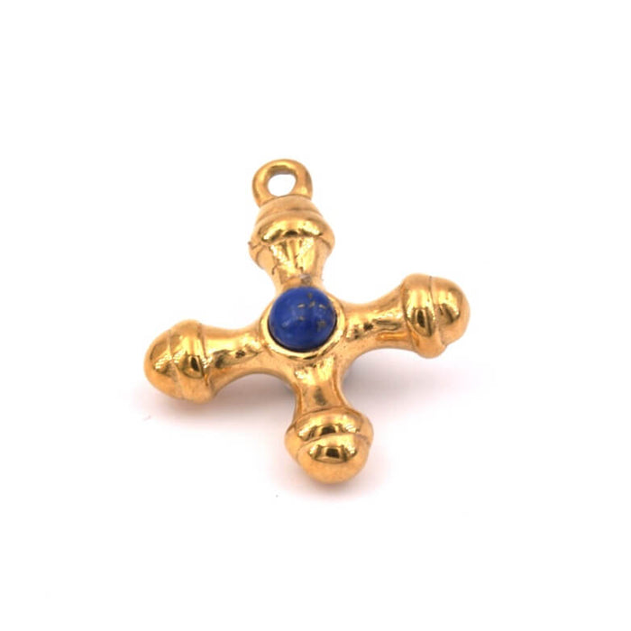 Lapislazuli-Kreuzanhänger Goldener Edelstahl 24mm (1)