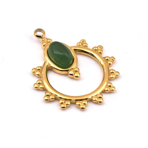 Kaufen Sie Perlen in Deutschland Runder Anhänger mit Perlen aus goldenem Stahl, oval, Cabochon, grüne Jade, 22 x 18 mm (1)