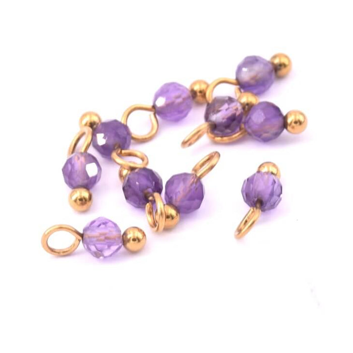 Tiny Charms Amethyst Perlenanhänger 3mm goldener Stahl (10)