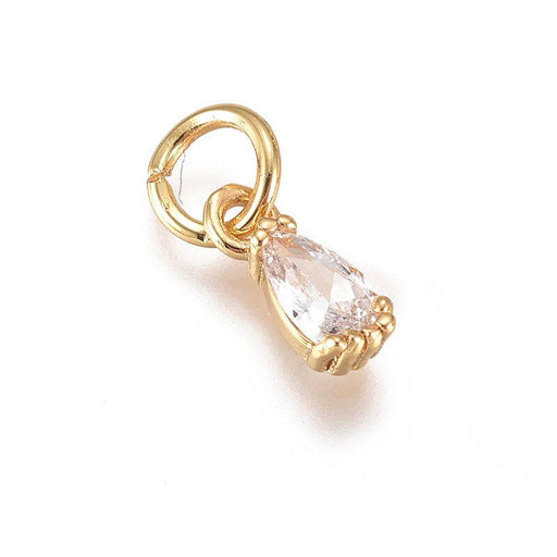 Kaufen Sie Perlen in Deutschland Tropfen-Charm-Anhänger aus Zirkonperlen, Qualität, goldfarben, 8 x 3 mm (1)