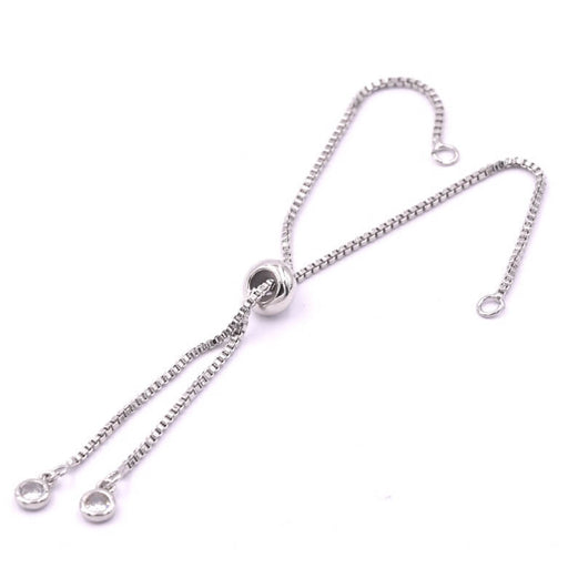 Kaufen Sie Perlen in Deutschland Quadratische Maschenkette aus platiniertem Messing – verstellbares 10-cm-Armband und Zirkone 10 cm x 2 (1)