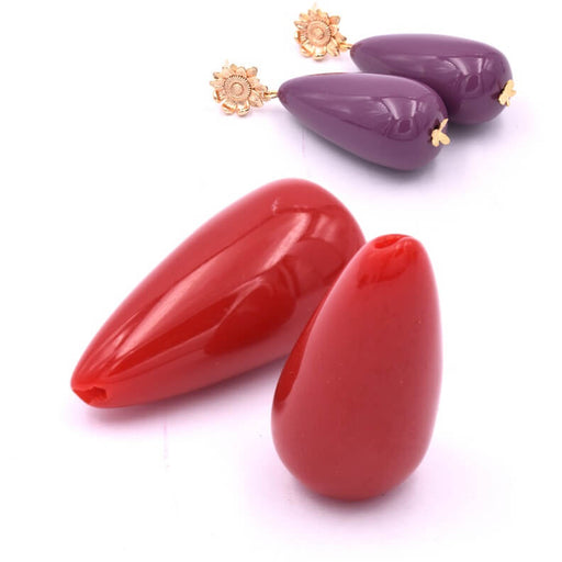 Kaufen Sie Perlen in Deutschland Tropfen-Harzperle Rot 33x16.5mm - Loch: 1.5mm (2)