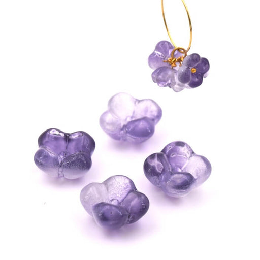 Kaufen Sie Perlen in Deutschland Violette Glasperle mit violetter Blume 10 x 6 mm – Loch: 1 mm (4)