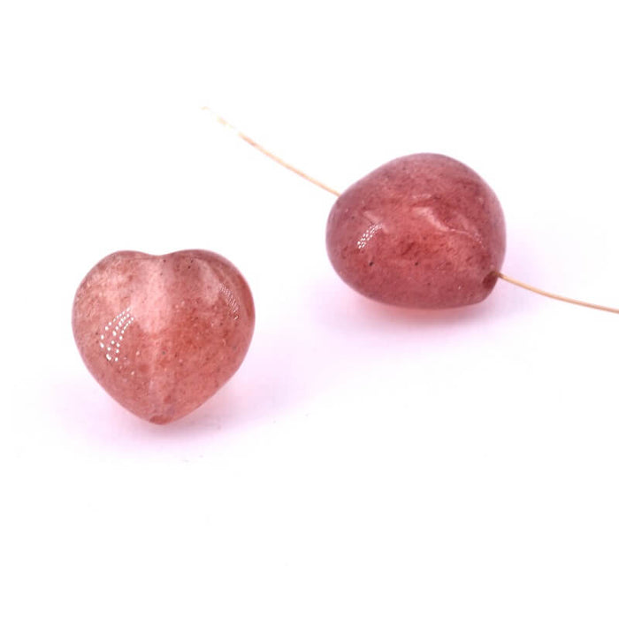 Polierte herzförmige Perle Erdbeerquarz 12 mm – Loch: 1 mm (1)