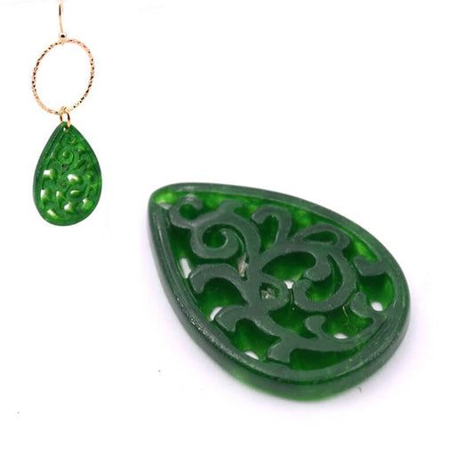 Grüner Jade-Arabesken-Anhänger mit durchbrochenem Tropfen 25 x 17 mm (1)