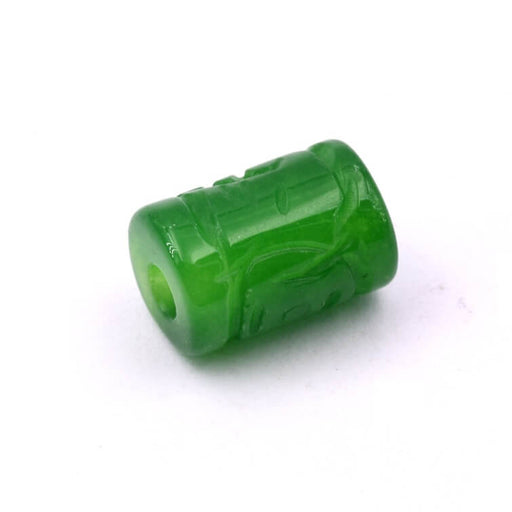 Geschnitzte Röhrenperle aus grün getönter Jade 14 x 10 mm – Loch: 3,5–5 mm (1)