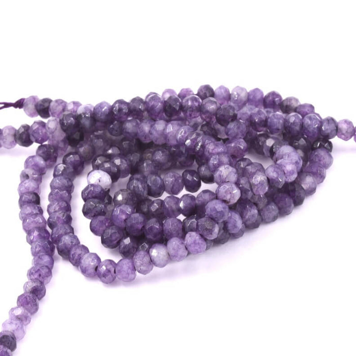 Facettierte Rondelle-Perle, Jade, violett getönt, Amethyst, 4 x 2–3 mm – Loch: 1 mm (1 Strang – 35 cm)