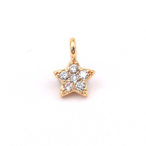 Kaufen Sie Perlen in Deutschland Stern-Charm-Anhänger gepflastert mit Kristall-Zirkon goldfarbenes Metall 8 x 5 mm (1)