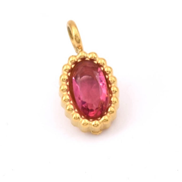 Ovaler Anhänger mit rosa Zirkon – goldener Edelstahl – Loch: 1,8 mm (1)