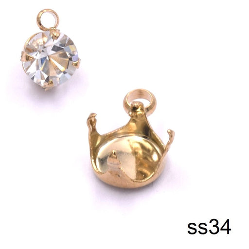 Kaufen Sie Perlen in Deutschland Anhänger, runde Fassung für SS34, runder Stein, 7mm, goldener Edelstahl (1)