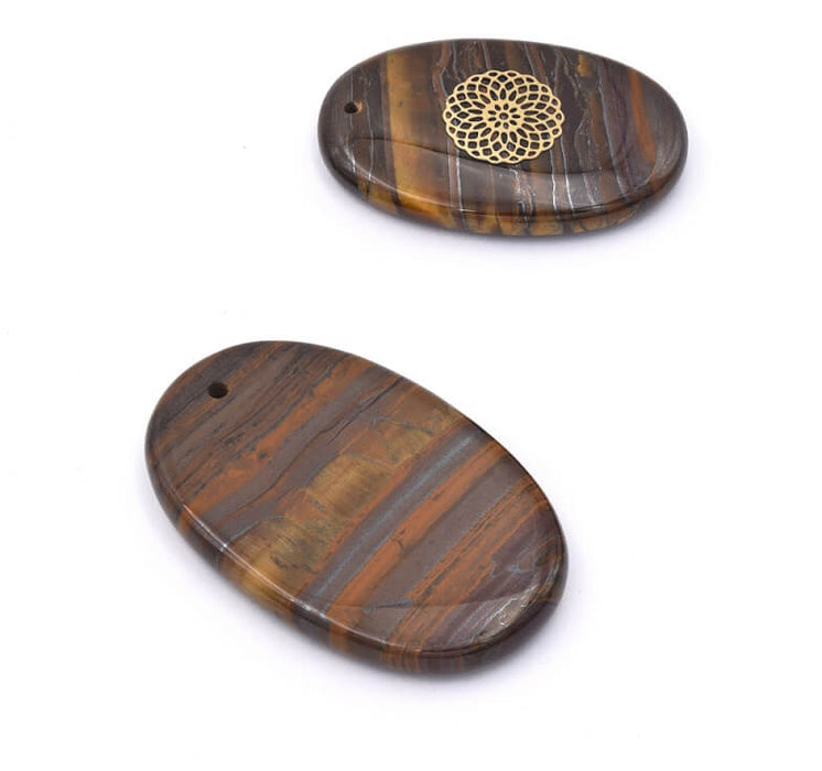 Tigeraugen Oval flach Kiesel , 55x35x6mm, loch 2mm (1)